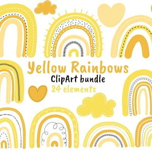 Pince jaune d’arc-en-ciel, clipart jaune d’arc-en-ciel, clipart d’arc-en-ciel de Boho, clipart d’arc-en-ciel de Boho jaune, pince d’arc-en-ciel de boho