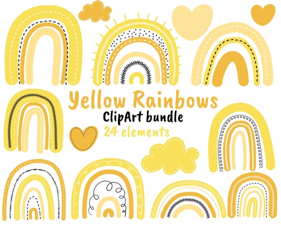 Yellow Rainbow Png Yellow Rainbow Clip Art Rainbow Clipart - Etsy