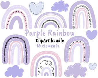 Purple Rainbow Clipart: Boho Rainbow PNG Bundle (Digital Download)
