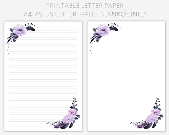 Printable Floral Letter Paper, Letter Writing Paper, Letter Stationery,  Letter Writing Set, Pretty Letter Paper, Writing Paper 