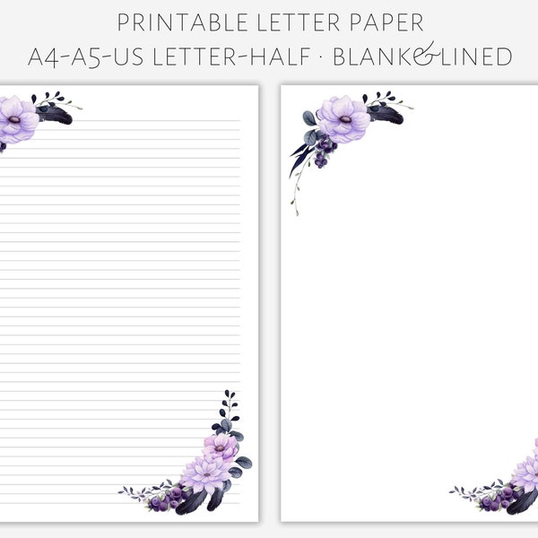 Printable floral letter paper, letter writing paper, letter stationery, letter writing set, pretty letter paper, writing paper