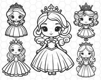 Cute princess svg files for cricut, princess svg, princess clipart, princess png, cute girl svg, girl svg, kawaii svg, cartoon girl svg