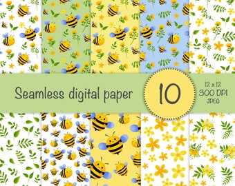 Bee Digital Paper: 12x12 Summer Scrapbook Paper (JPEG)