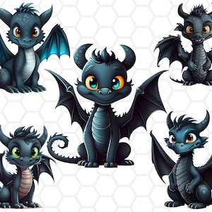 Black Dragon Clipart Bundle, baby dragon clipart, baby dragon png, dragon clipart, dragon png, sublimation designs, dragon sublimation