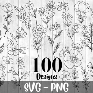 Floral SVG Bundle: 102 Hand-Drawn Flower Designs (SVG & PNG)