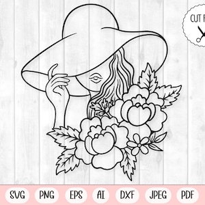 Bloemenmeisje svg, meisje svg, meisje baas svg, bloemmeisje svg, vrouw svg, bloemen svg, vrouw gezicht svg, meisje gezicht svg, lijn kunst svg