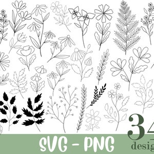 Floral SVG Bundle: Hand-Drawn Wildflower Designs (34 Elements)