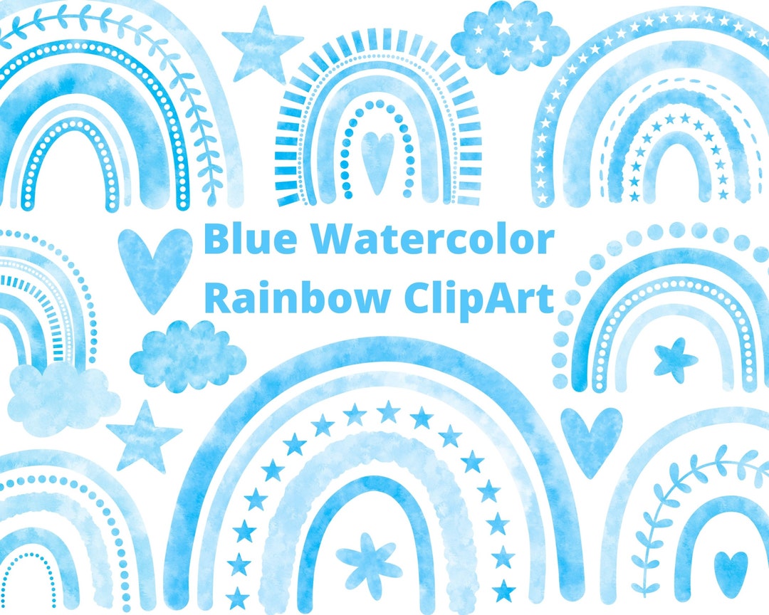 Blue Watercolor Rainbow Clipart, Boho Rainbow Clip Art, Rainbow PNG - Etsy