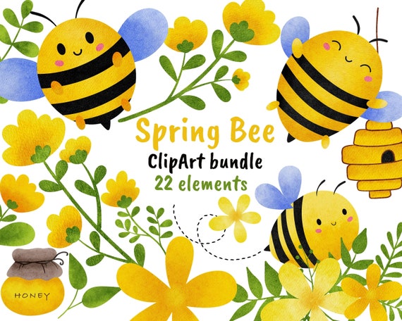 Honey Bee Clipart Set: Bumble Bee PNG Graphics (22 Files)