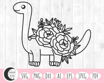 Dinosaur svg, dino svg, floral dinosaur svg, girl dinosaur svg, baby dinosaur svg, cute dinosaur svg, dinosaur clipart, dinosaur png