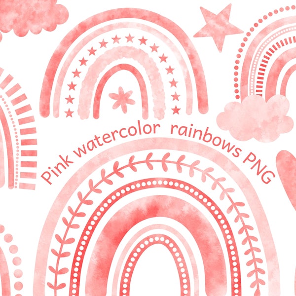 Pink watercolor rainbow clipart, Boho rainbow clip art, Rainbow PNG