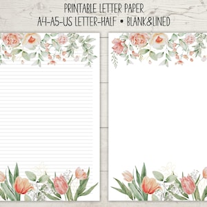 Printable floral letter paper, letter writing paper, letter stationery, letter writing set, pretty letter paper, writing paper