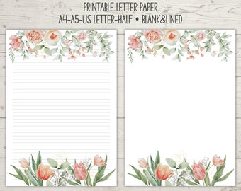 Printable floral letter paper, letter writing paper, letter stationery, letter writing set, pretty letter paper, writing paper