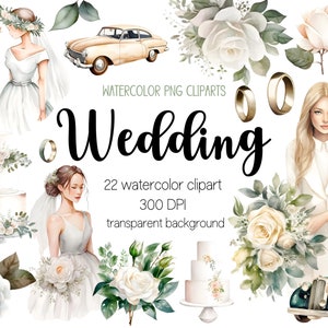 Cliparts aquarelle mariage, clipart mariage, mariage png, clipart mariée, mariée png, clipart fille, fille png, décorations de mariage