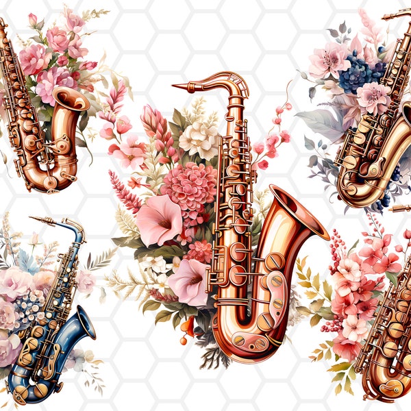 Floral Saxophone Sublimation Cliparts, saxophone clipart, saxophone png, instrument clipart, instrument png, music clipart, music png