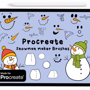 Snowman maker brushes for Procreate, Procreate brushes, snowman brushes, procreate stamps, procreate character maker brushes, Procreate