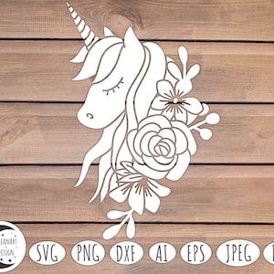 Licorne florale svg, licorne svg, licorne png, licorne, clipart licorne, visage licorne svg, svg magique, tête de licorne svg
