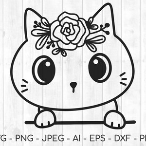 Chat floral svg, chat svg, contour de chat svg, chat mignon svg, chat svg, pet svg, easter svg, floral svg, mignon svg, cricut svg, svg designs