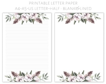Printable Peony Floral Letter Paper: Lined & Blank (Digital Download)