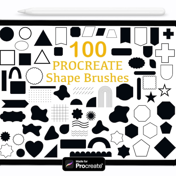 100 Procreate shape brushes, procreate shapes, procreate brushes, procreate shape, procreate stamps, procreate brush, procreate stamp