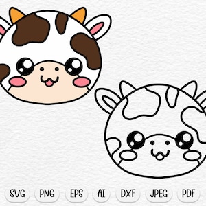 Testa di mucca svg, mucca svg, mucca carina svg, mucca baby svg, animale carino svg, mucca png, animale svg, bambino svg, simpatico svg, kawaii svg