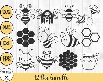 Bee SVG-bundel: honingraat, bijenkoningin, clipart (digitale bestanden)