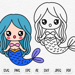 Mermaid svg, cute svg, kawaii svg, little girl svg, girl svg, princess svg, baby girl svg, baby svg, summer svg, ocean svg, baby onesie svg
