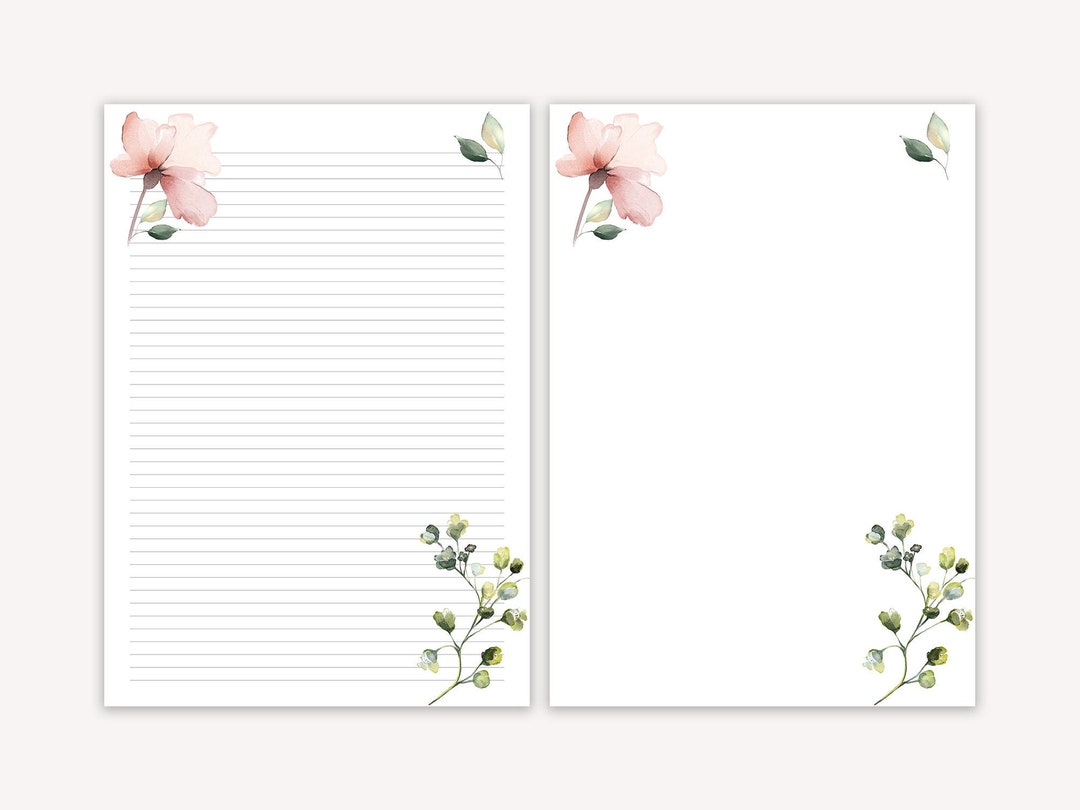 Floral Printable Letter Paper, Line Sheet, Floral Printable Letter