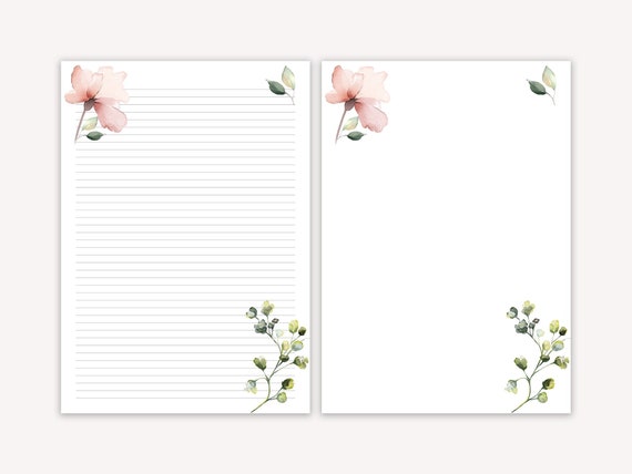 Floral Printable Letter Paper, Line Sheet, Floral Printable Letter Paper,  Writing Paper Printable, Letter Writing Set 