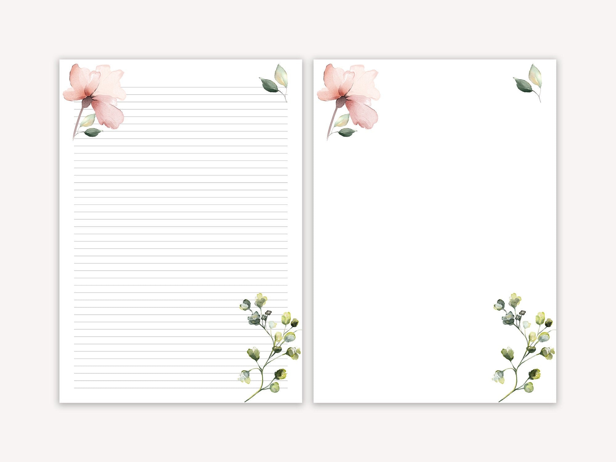 Floral Printable Letter Paper, Line Sheet, Floral Printable Letter