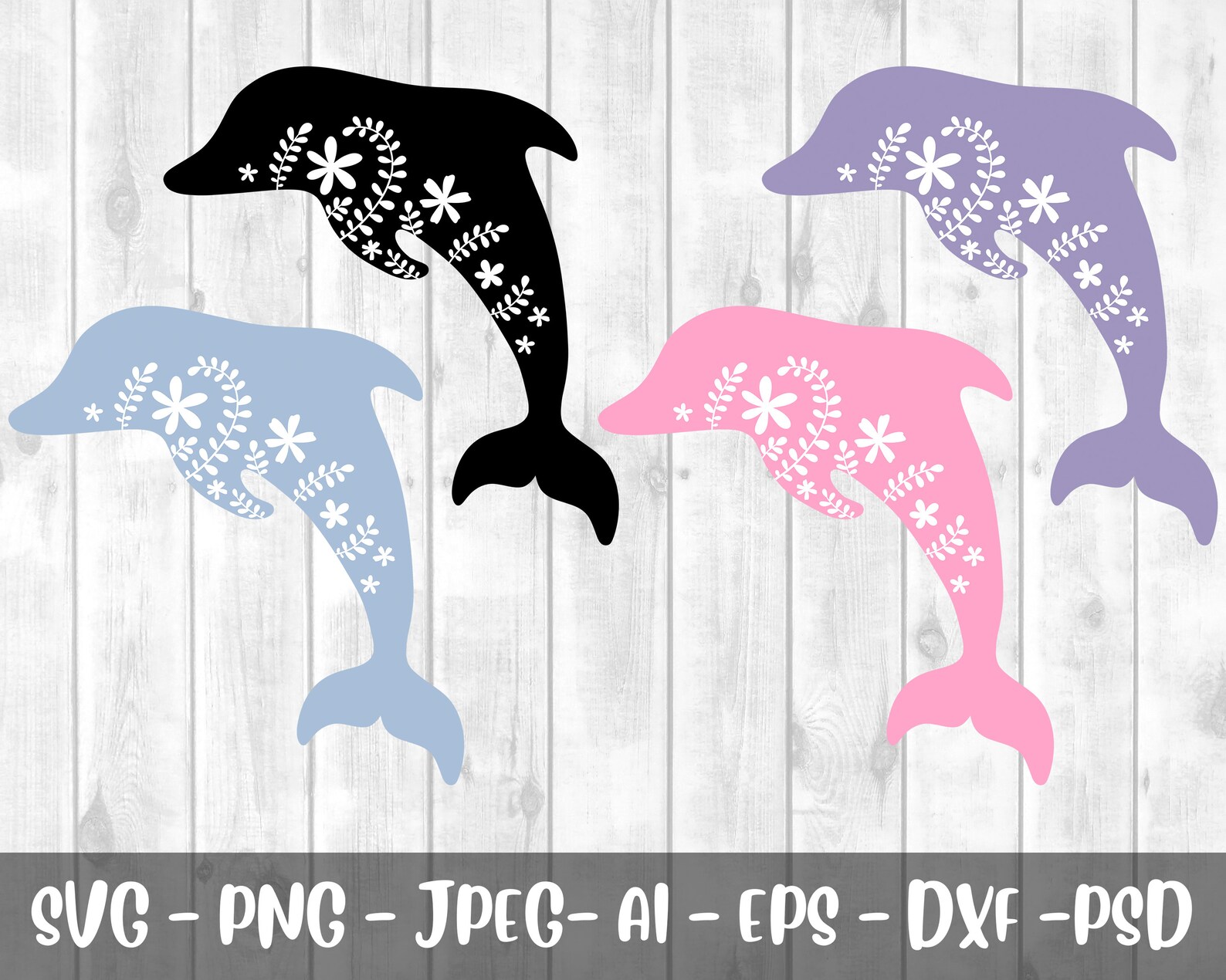 Dolphin SVG Floral Dolphin SVG Dolphin PNG Dolphin - Etsy