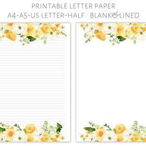 Printable floral letter paper, letter writing paper, letter stationery, letter writing set, pretty letter paper, writing paper