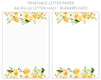 Printable floral letter paper, letter writing paper, letter stationery, letter writing set, pretty letter paper, writing paper