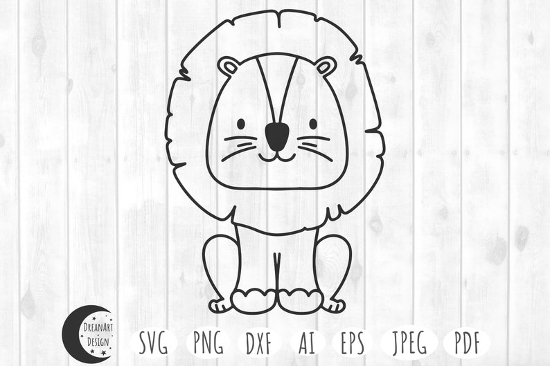 May include: A black and white line drawing of a cartoon lion with a large mane. The lion is sitting with its paws crossed and has a friendly expression.