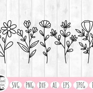 Fleur svg, svg floral, bouquet de fleurs svg, ligne fleur svg, fleur sauvage svg, pâques svg