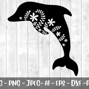 Delphin SVG, Floral Delphin SVG, Delphin PNG, Delphin Silhouette, Delphin Cricut, Floral Dolphin, kommerzielle Nutzung kostenlos