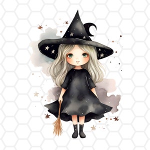 Cute witch png files for sublimation, witch clipart, witch png, halloween clipart, halloween png, spooky clipart, spooky png, cute halloween image 2