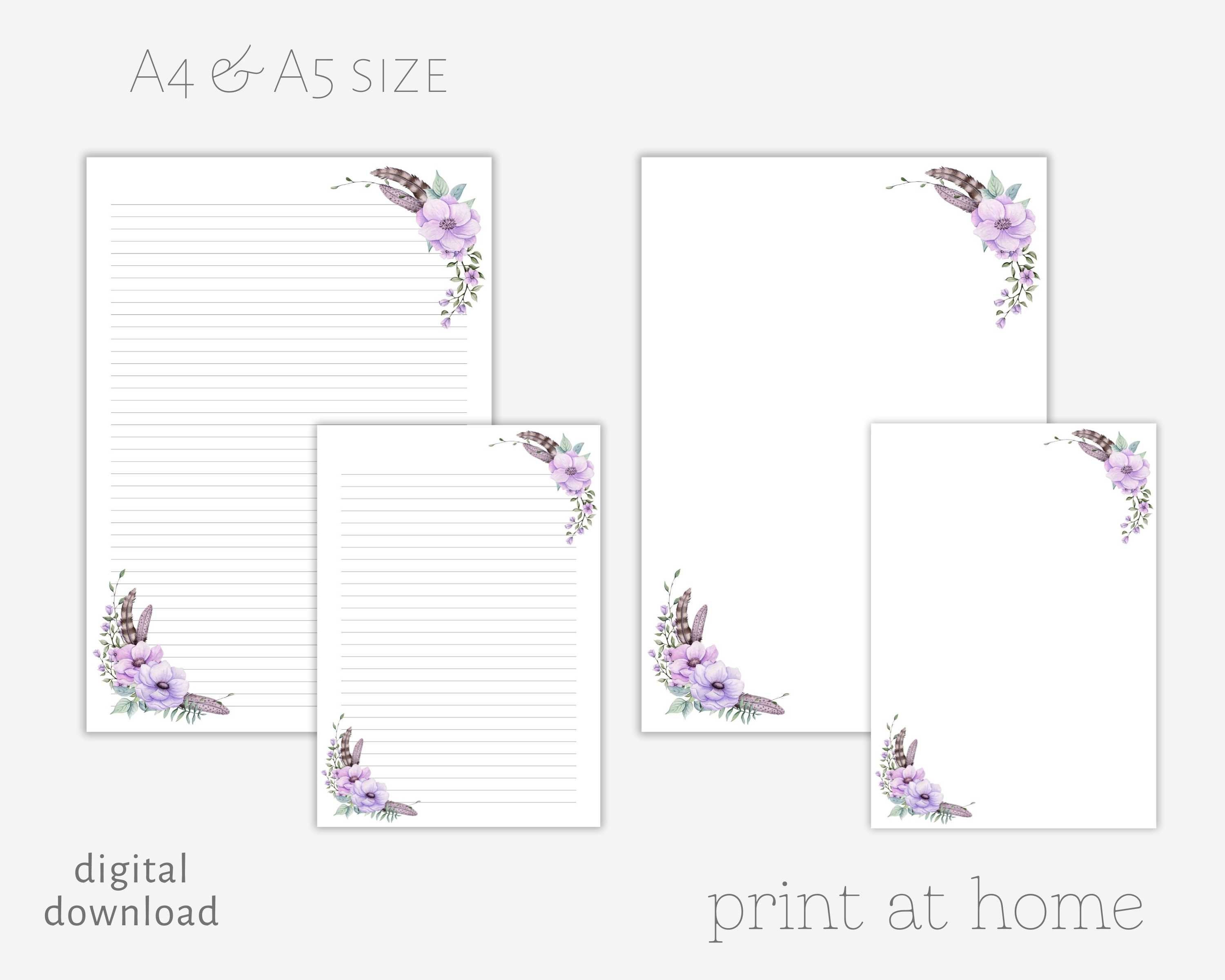 Printable Floral Letter Paper Letter Writing Paper Letter Etsy