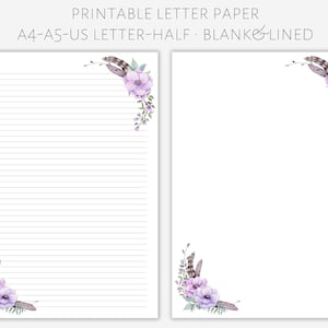 Printable floral letter paper, letter writing paper, letter stationery, letter writing set, pretty letter paper, writing paper
