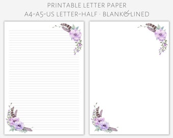 Printable Floral Letter Paper: A4, A5, US Letter Sizes (Digital Download)