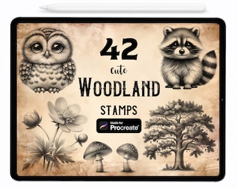 42 Woodland Animal Procreate Stamp Brushes (Digital Download)