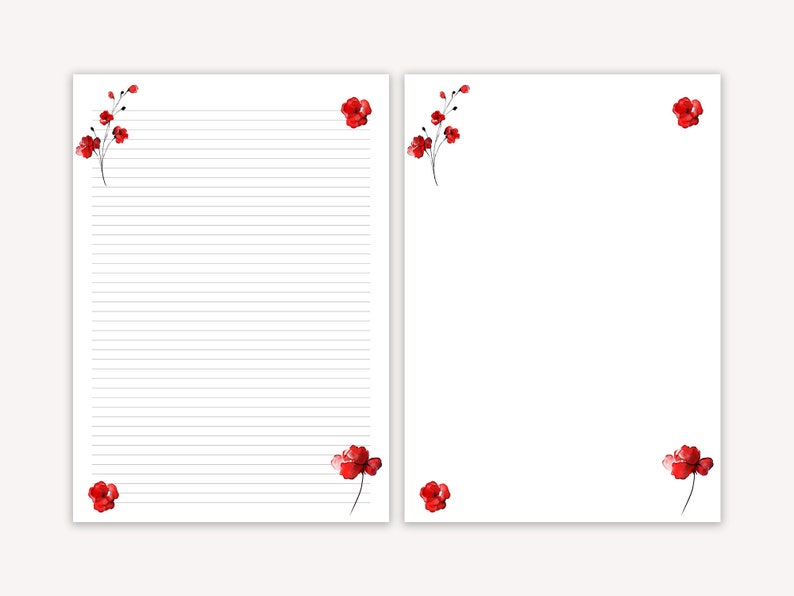 Carta da lettera stampabile floreale, Foglio di linea, Foglio, Carta da lettera stampabile floreale, Carta da lettere stampabile, Elenco delle cose da fare, Set per scrivere lettere immagine 1