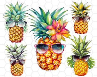 Watercolor Pineapple Clipart Bundle: PNG Sublimation Designs (Digital Download)