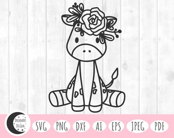 Jirafa floral SVG: Clipart de animalito (archivos digitales)