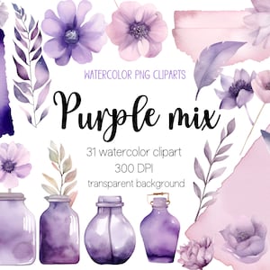 Lila Aquarell Cliparts, lila Clipart, lila png, Aquarell Clipart, Aquarell png, Blumen Clipart, Clipart Bundle, Blumen Clipart