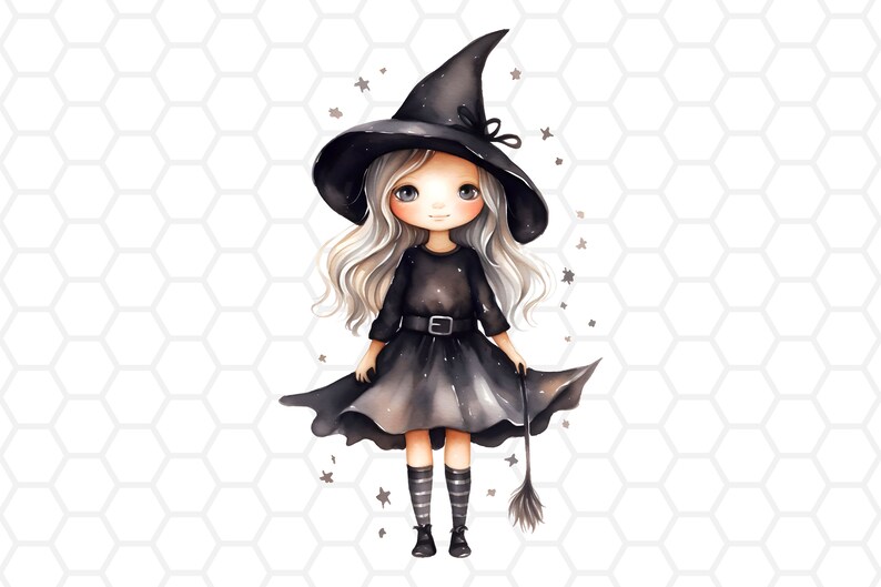 Cute witch png files for sublimation, witch clipart, witch png, halloween clipart, halloween png, spooky clipart, spooky png, cute halloween image 3
