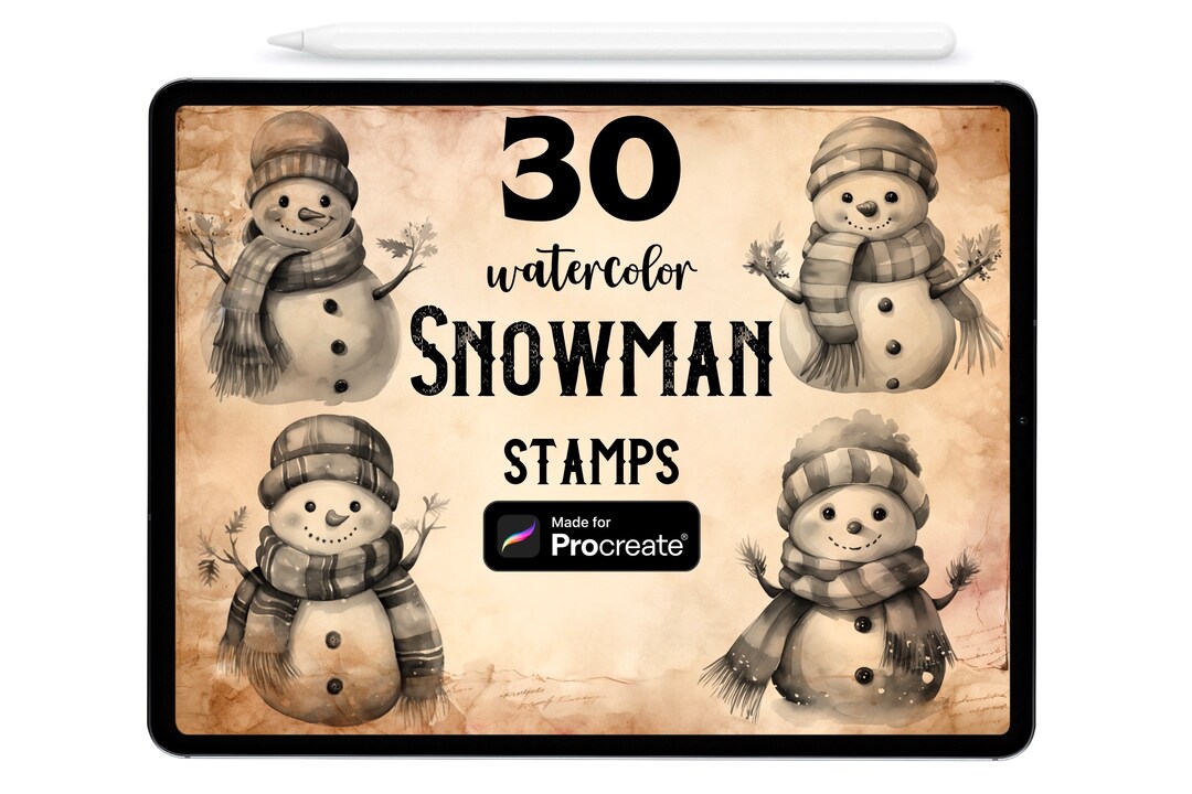 30 Snowman Procreate Stamp Brushes: Winter Christmas Stamps (digital ...