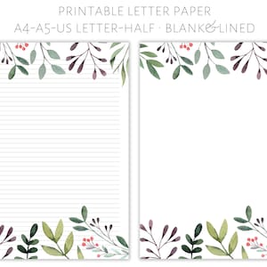 Papel de carta floral imprimible, papel de escritura de cartas, papelería de cartas, juego de escritura de cartas, papel de carta bonito, papel de escritura, follaje
