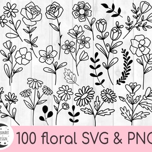 Floral svg, Flower svg, Wildflower svg, Svg files for cricut, Flower Clipart, leaf svg, spring svg, botanical svg, daisy svg, peony svg