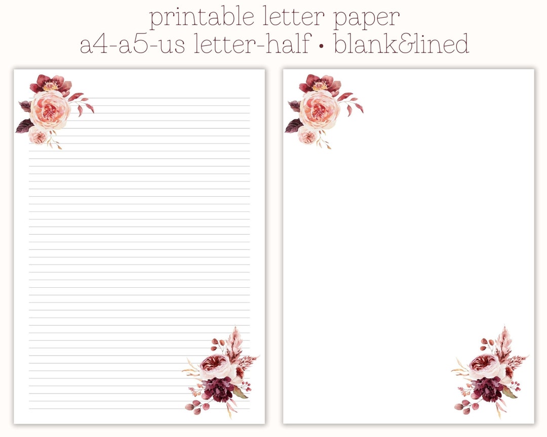 Printable Letter Paper, Letter Writing Paper, Decorative Paper, Pretty  Letter Paper, Printable Stationary, Fancy Letter Paper, Floral Paper 